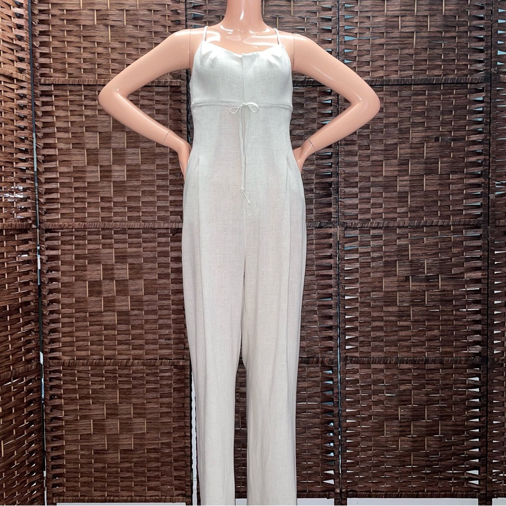 Elegant Cream Linen Jumpsuit, Size S.
